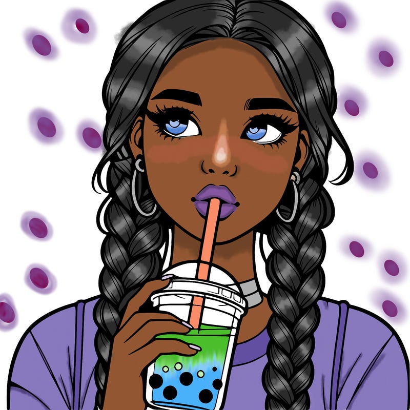realistic girl with braided hair drinking boba