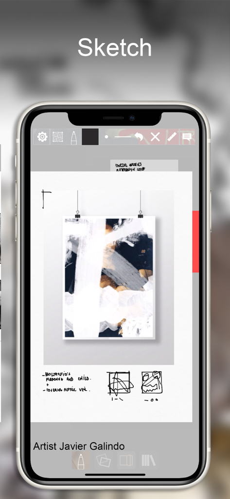 Morpholio Journal – Sketchbook - Morpholio Journal app interface on an iPhone displaying digital sketches and photo annotations