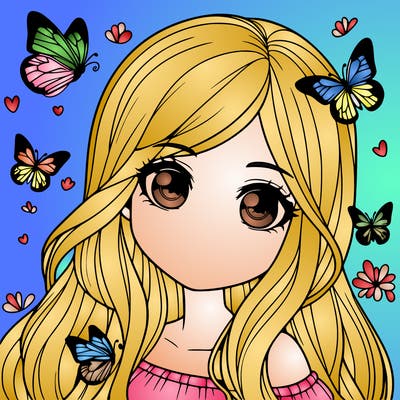 realistic girl with butterflies around her