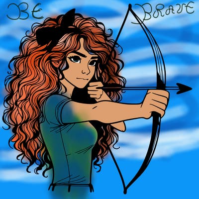 a woman with curly and messy hair using a bow to shoot arrow realistic