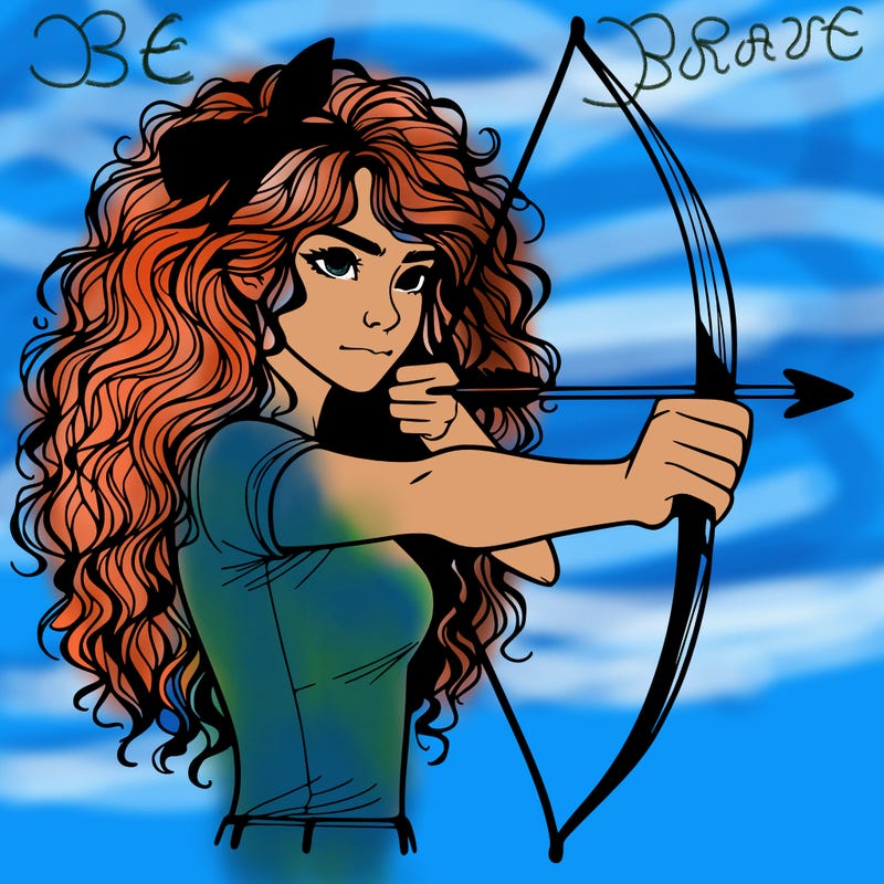 a woman with curly and messy hair using a bow to shoot arrow realistic