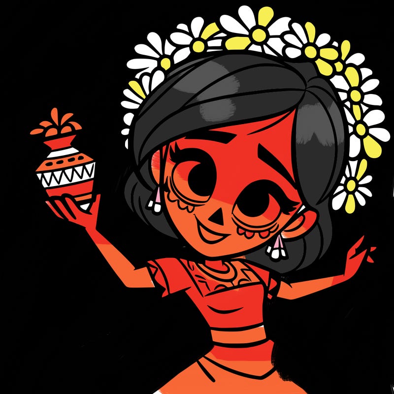 a disney style day of the dead woman.