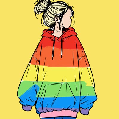 realistic girl with a oversized sweatshirt on and a bun