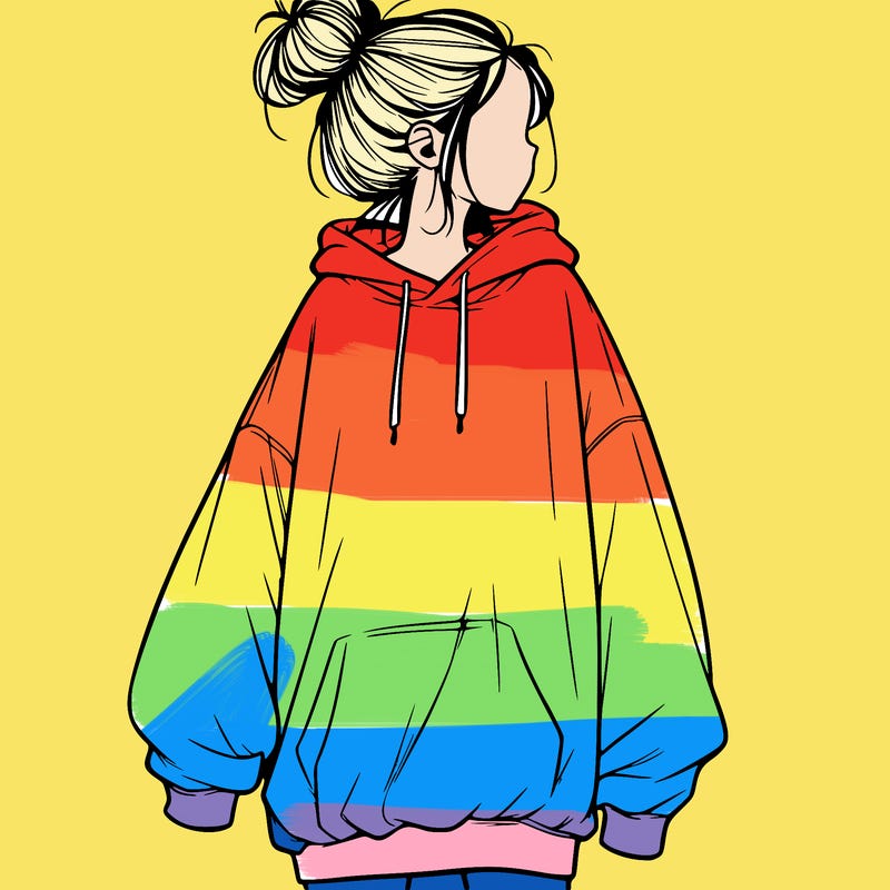 realistic girl with a oversized sweatshirt on and a bun