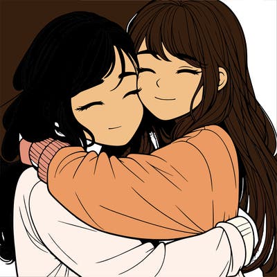 realistic two girls hugging