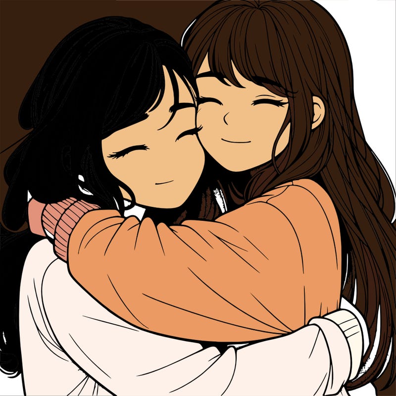 realistic two girls hugging
