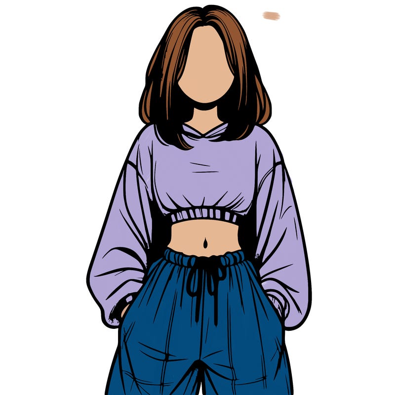realistic girl faceless with baggy pants and a crop top