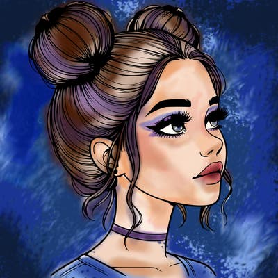 realistic girl with buns on the top of her head