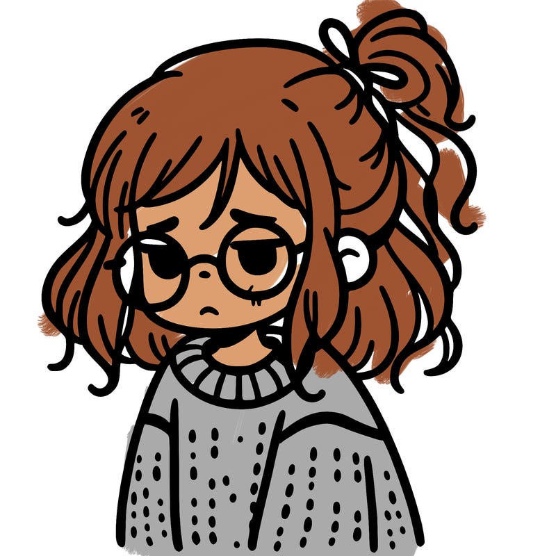 sad girl with untied hair and with glasses and a sweater