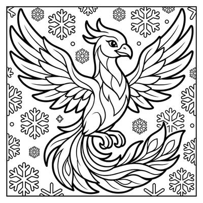 Introduce your little one to the magic of coloring with this delightful Ice Phoenix. Designed with ultra-thick lines and playful snowflakes, it's perfect for toddlers to explore their creativity and develop fine motor skills.