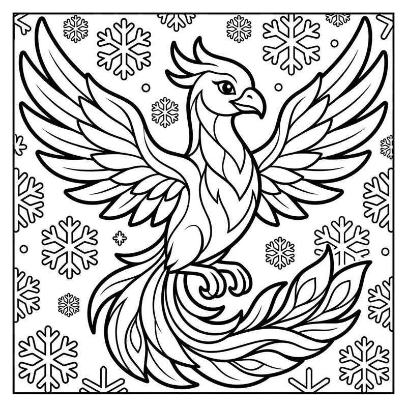 Introduce your little one to the magic of coloring with this delightful Ice Phoenix. Designed with ultra-thick lines and playful snowflakes, it's perfect for toddlers to explore their creativity and develop fine motor skills.