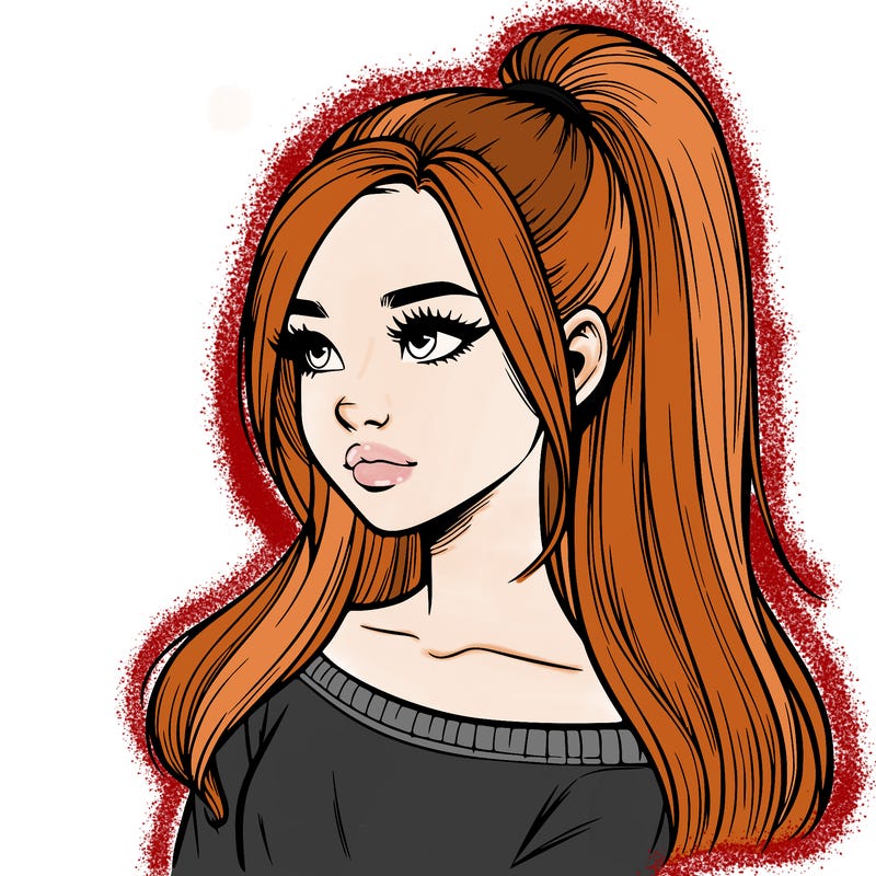 realistic girl with a high ponytail