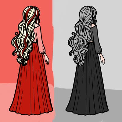 long haired woman in a long flowing dress