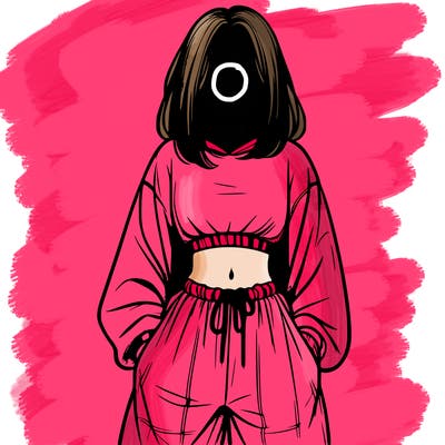 realistic girl faceless with baggy pants and a crop top