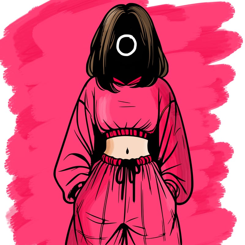 realistic girl faceless with baggy pants and a crop top