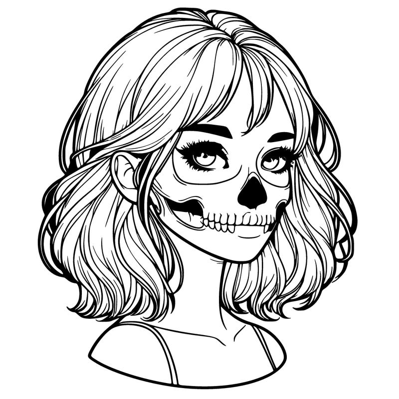 realistic girl with skull