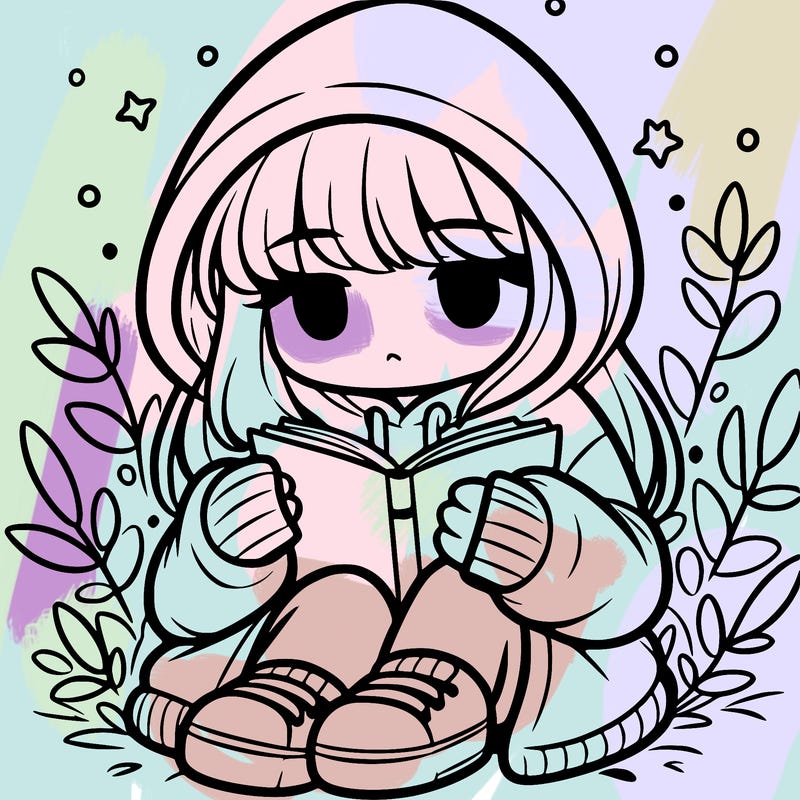 girl in oversized hoodie reading a book