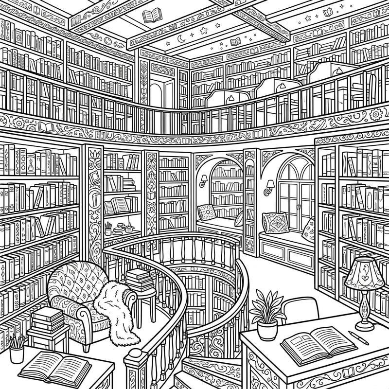 10 Libraries Coloring Pages - Free Printable Bookshelves — Color Pop