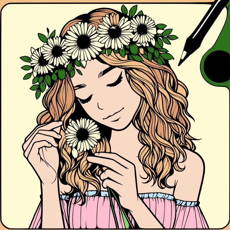 realistic teenage girl making a flower crown