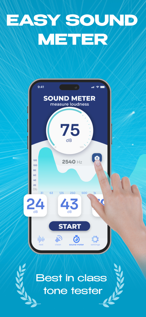 Blowly Cleaner: Clear Wave - Interface of the Blowly Cleaner app showing the Sound Meter feature measuring 75 decibels