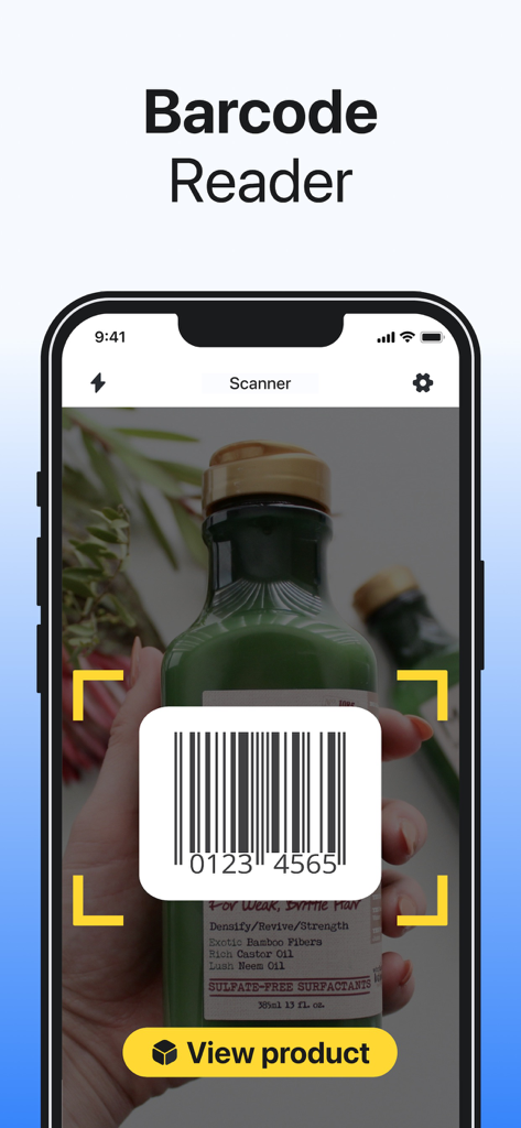 Interfaz de iPhone escaneando el código de barras de un producto para ver detalles
