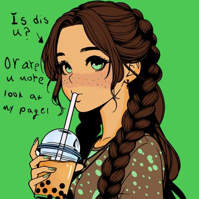 realistic girl with braided hair drinking boba