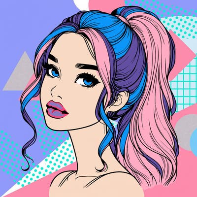 realistic girl with a ponytail on her hair and lips