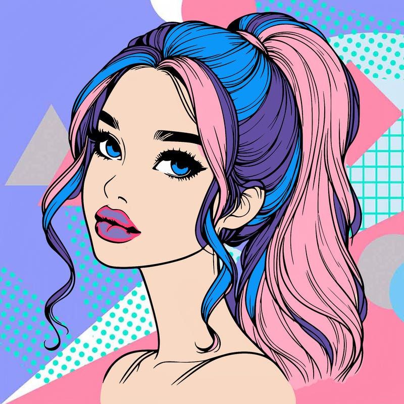 realistic girl with a ponytail on her hair and lips