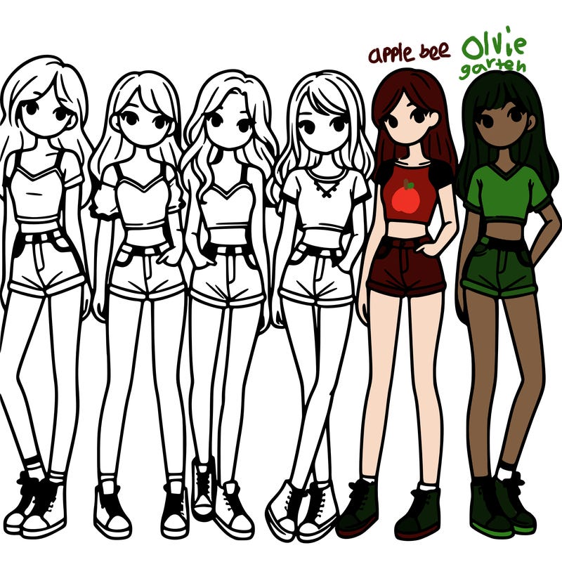 a group of girls wearing crop tops and shorts