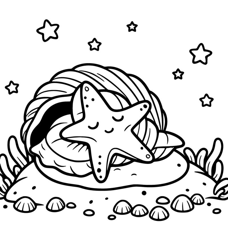 starfish sleeping in a seashell bed