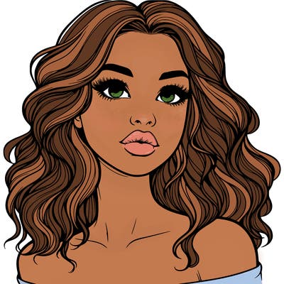realistic girl with wavy hair and lips