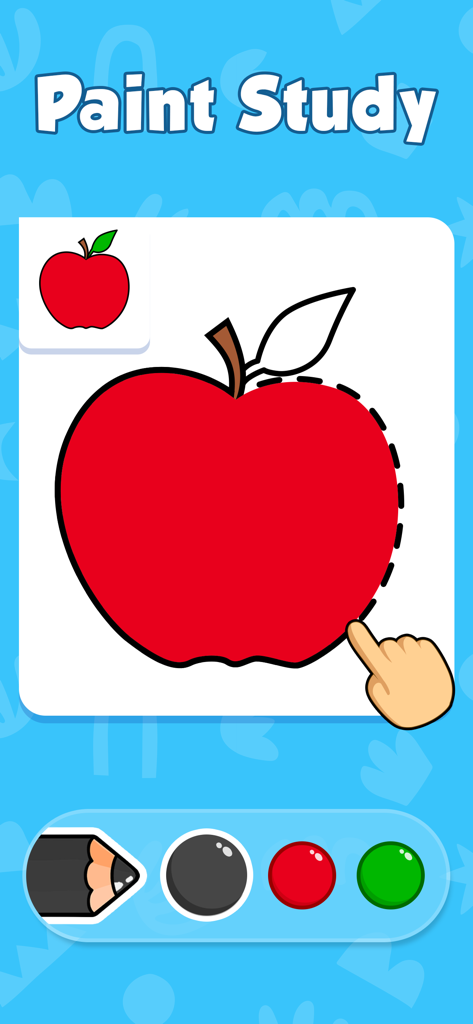 Baby Coloring book for Kids 3y - Un niño coloreando una manzana roja en la actividad de estudio de pintura de la aplicación