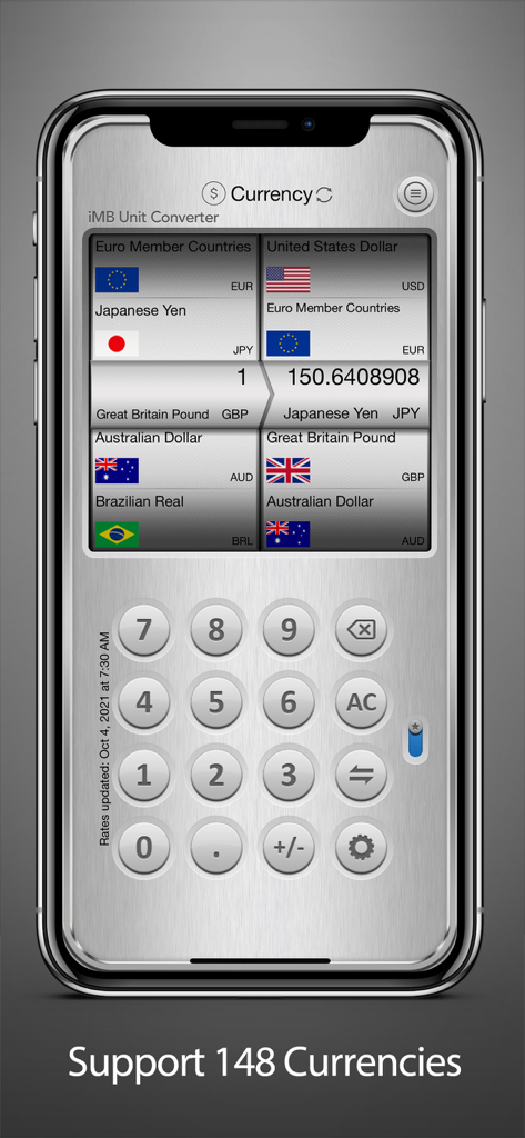 Unit Converter - Pro Units App - Currency conversion screen in the Unit Converter Pro Units app on iPhone.