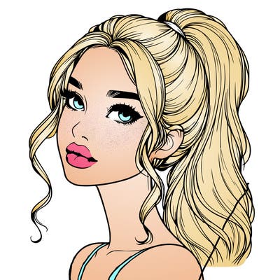 realistic girl with a ponytail on her hair and lips