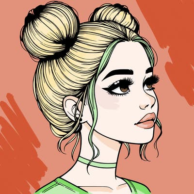 realistic girl with buns on the top of her head