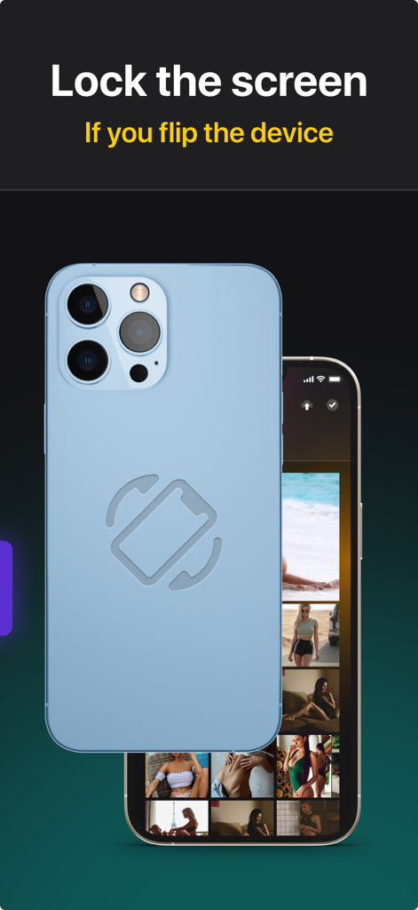 Lock photos.Hidden video vault - Um smartphone virando para baixo para bloquear automaticamente a tela e ocultar fotos privadas
