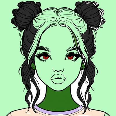 realistic girl with two buns in hair and lips