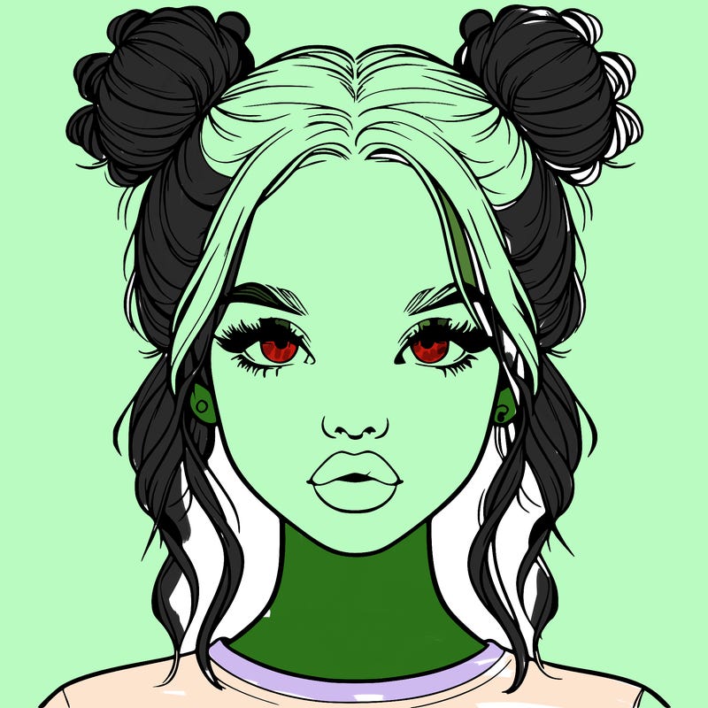 realistic girl with two buns in hair and lips