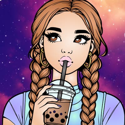 realistic girl with braided hair drinking boba