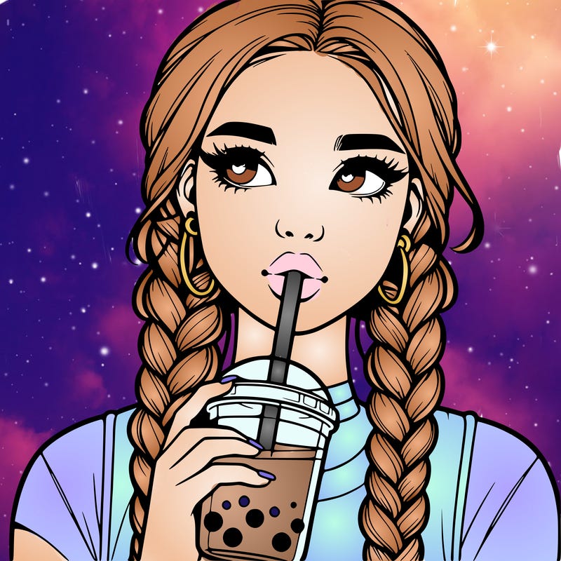 realistic girl with braided hair drinking boba