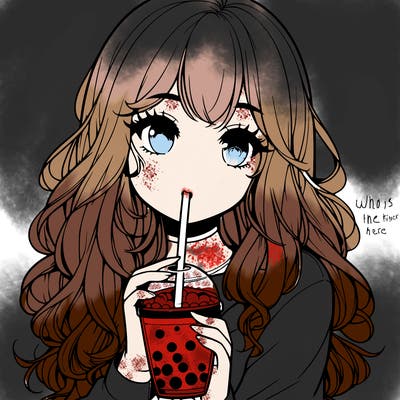 realistic girl drink a boba