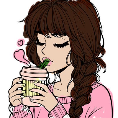 realistic girl drinking coffee