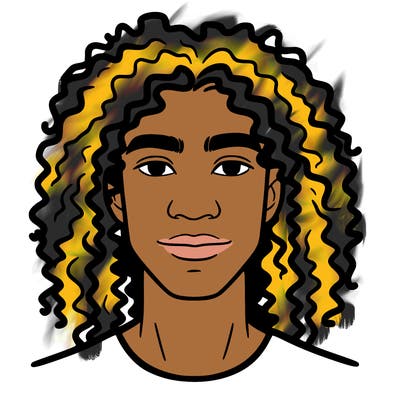 a man , long curly hair, mixed african american and white