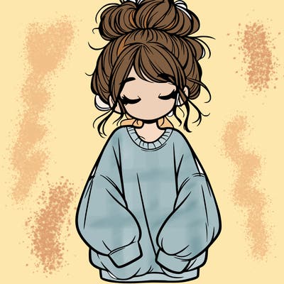 girl with baggy sweatshirt and messy bun