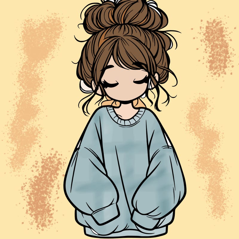 girl with baggy sweatshirt and messy bun