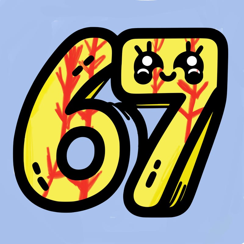 the numbers 67