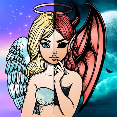 realistic angel half demon