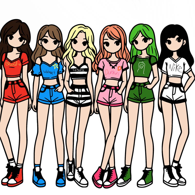 a group of girls wearing crop tops and shorts
