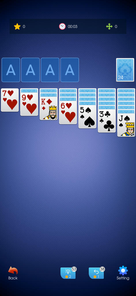 Offline Games - Puzzle Fun - Classic solitaire card game interface from the Offline Games Puzzle Fun app