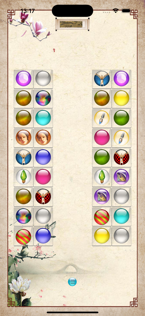 Crystal Link - Gameplay screen of Crystal Link showing colorful matching tiles on a traditional scroll background.